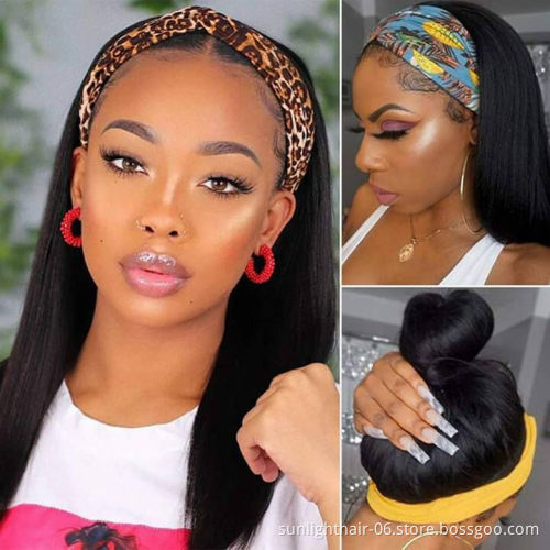 2021 New Arrival Human Hair Wig Band Wig machine Headband Wigs natural hair bangs